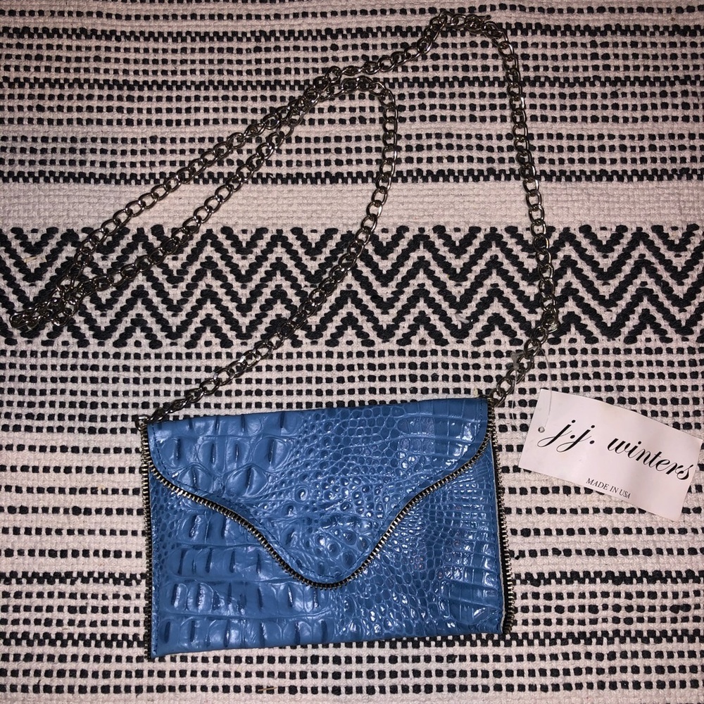 NWT JJ Winters Blue Snakeskin Crossbody Bag